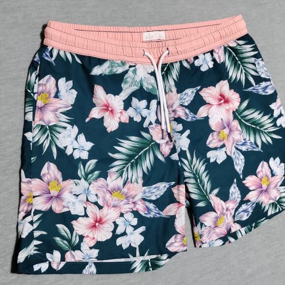 Public Record 5" Swim Trunks Hawaiian Floral Mens Large Standard Fit Unlined - Picture 3 of 14
